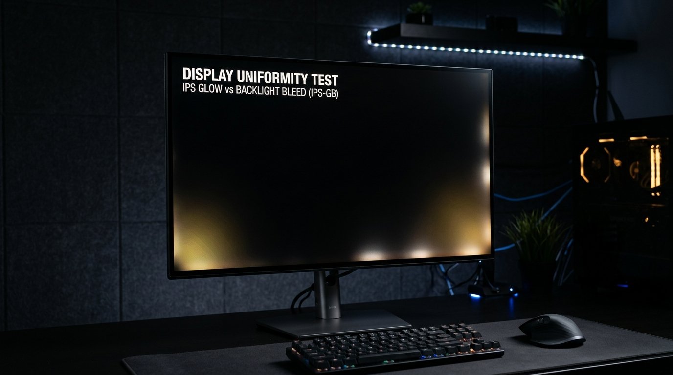 Monitor displaying screen uniformity test for IPS glow and backlight bleed