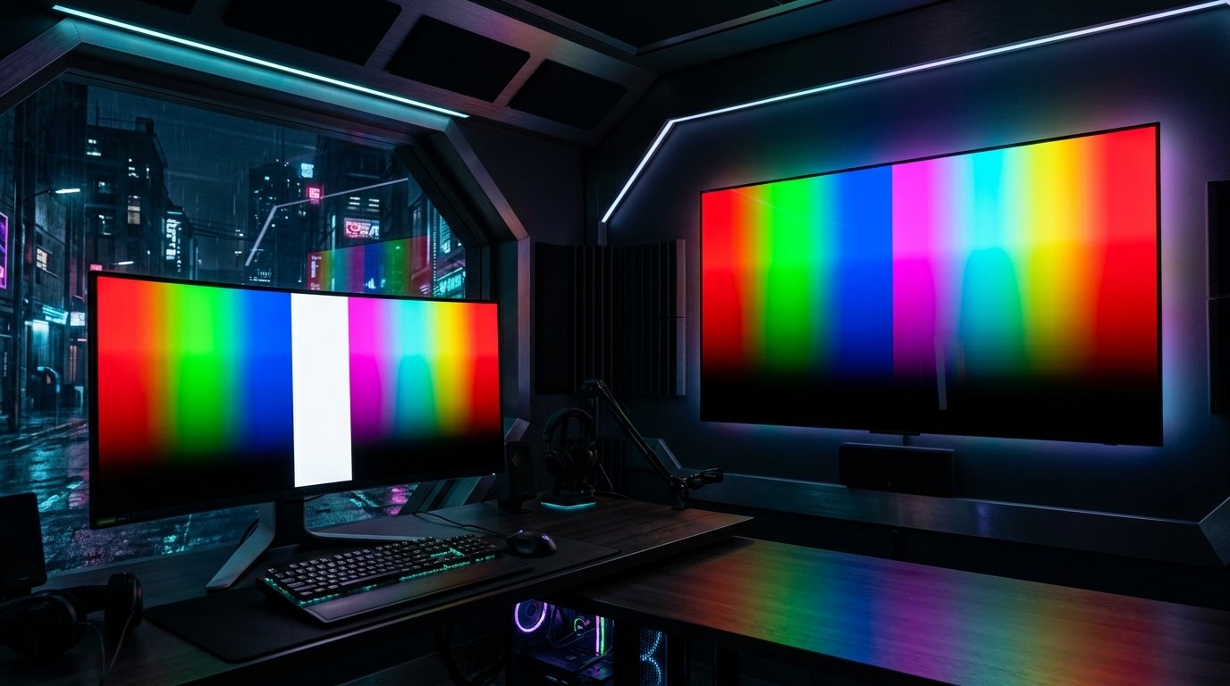 QD-OLED vs WOLED display subpixel grid and gaming color comparison