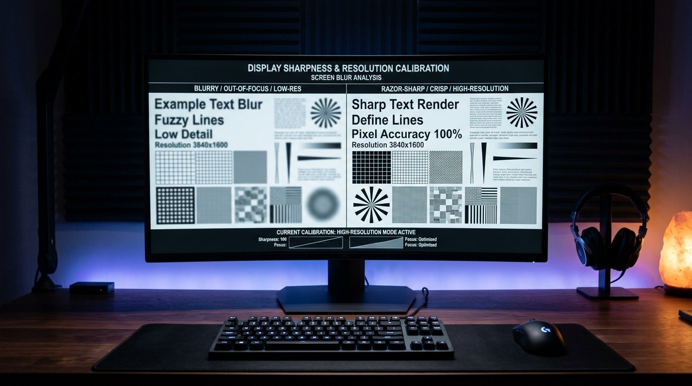 Computer monitor displaying a blurry screen during a display diagnostic test